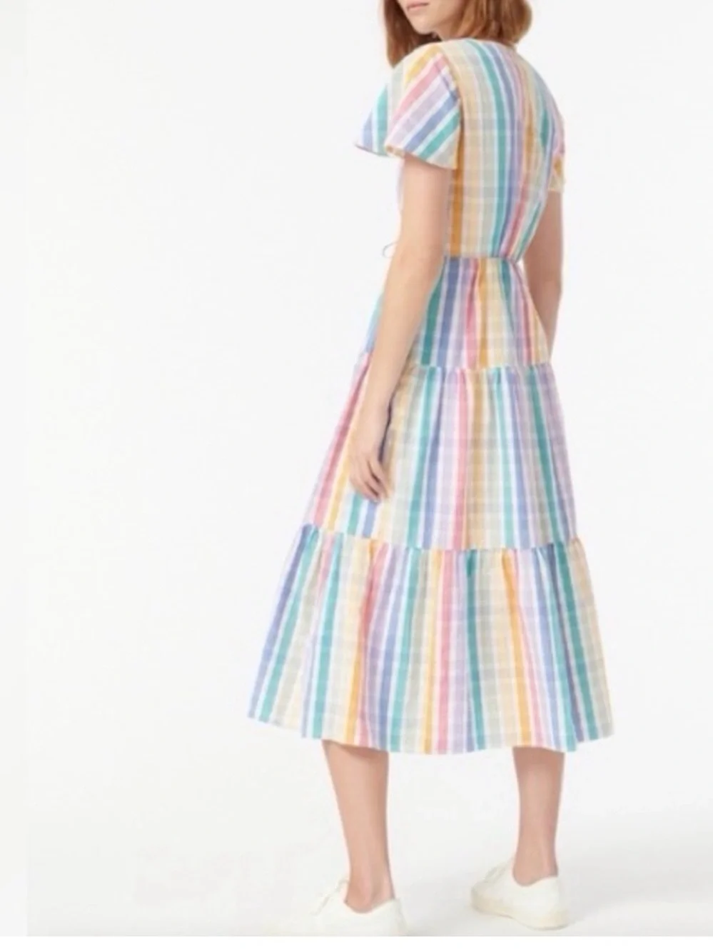 J. Crew Pastel Multi-Stripe Wrap Midi Dress